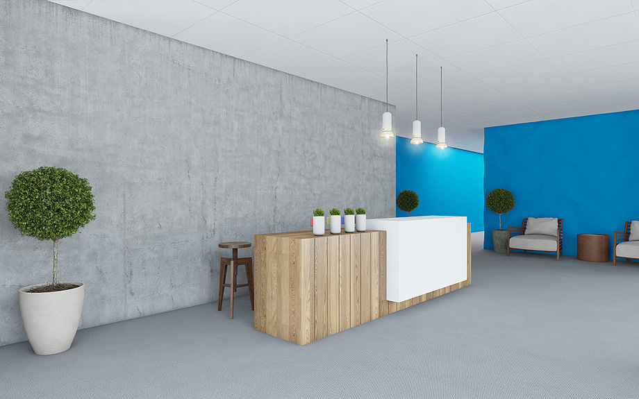 Office Interior Lobby with blue wall